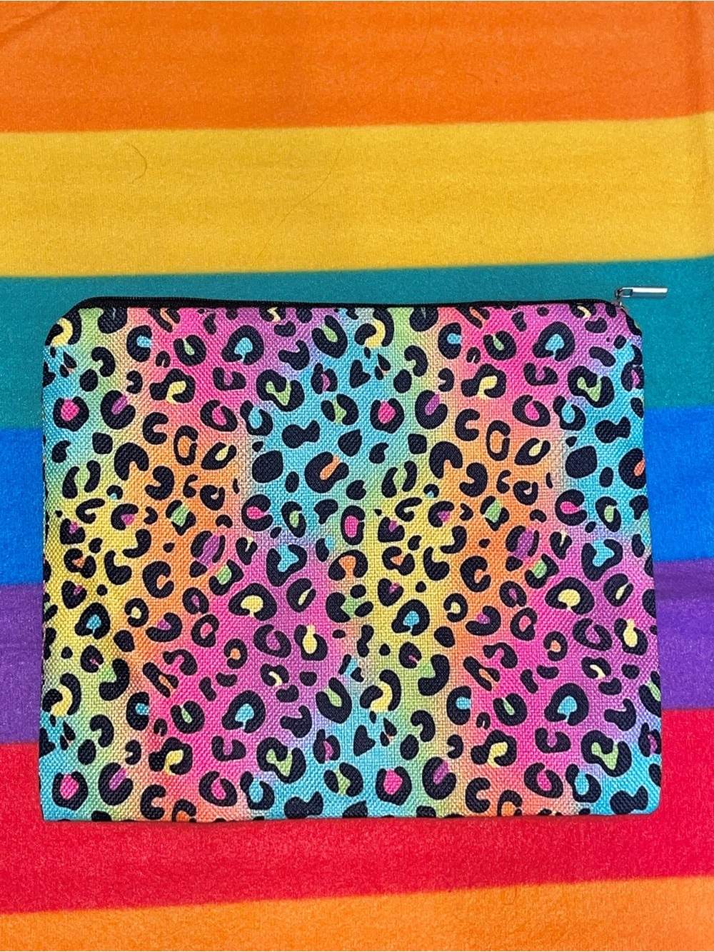 Rainbow Leopard Print Zip Pouch Multicolor, cosmetic bag/pen carrier
